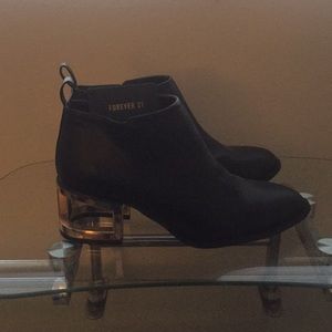 Black Ankle Booties W/ Hollow Gold Heel